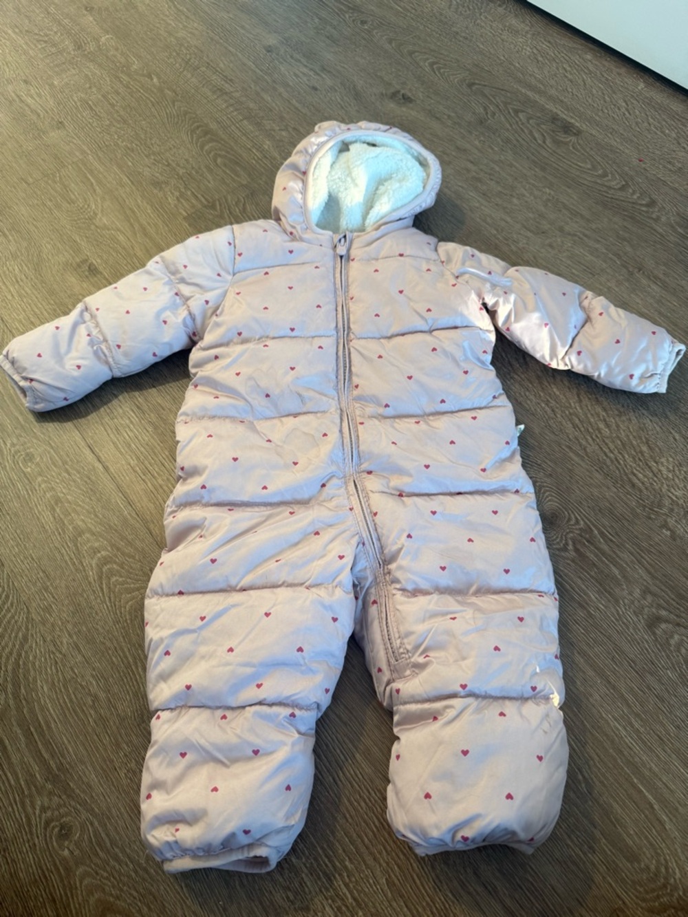 GAP Light Pink Heart-Print Hooded Puffer Sleep Sack